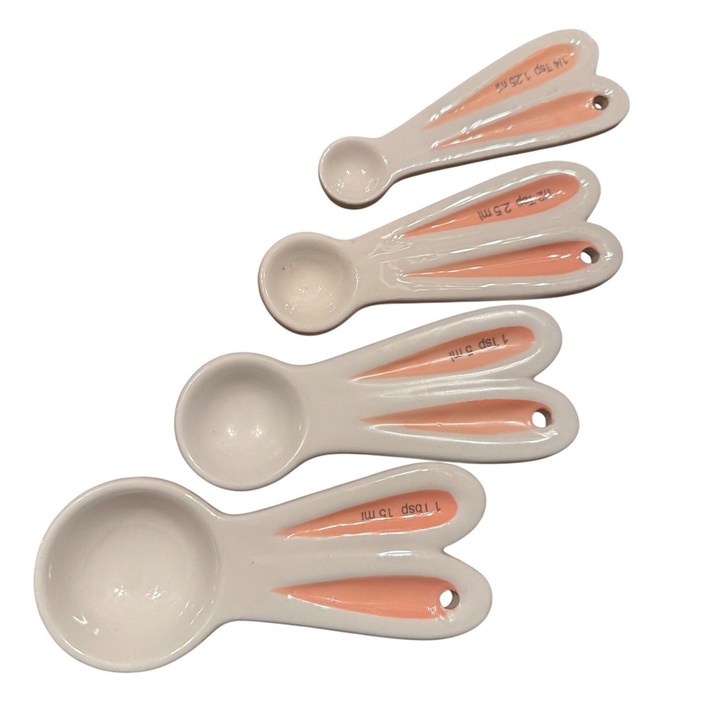 Cute Ceramic Bunny Rabbit Measuring Spoons Set Kitchen Baking Tool Easter Spring